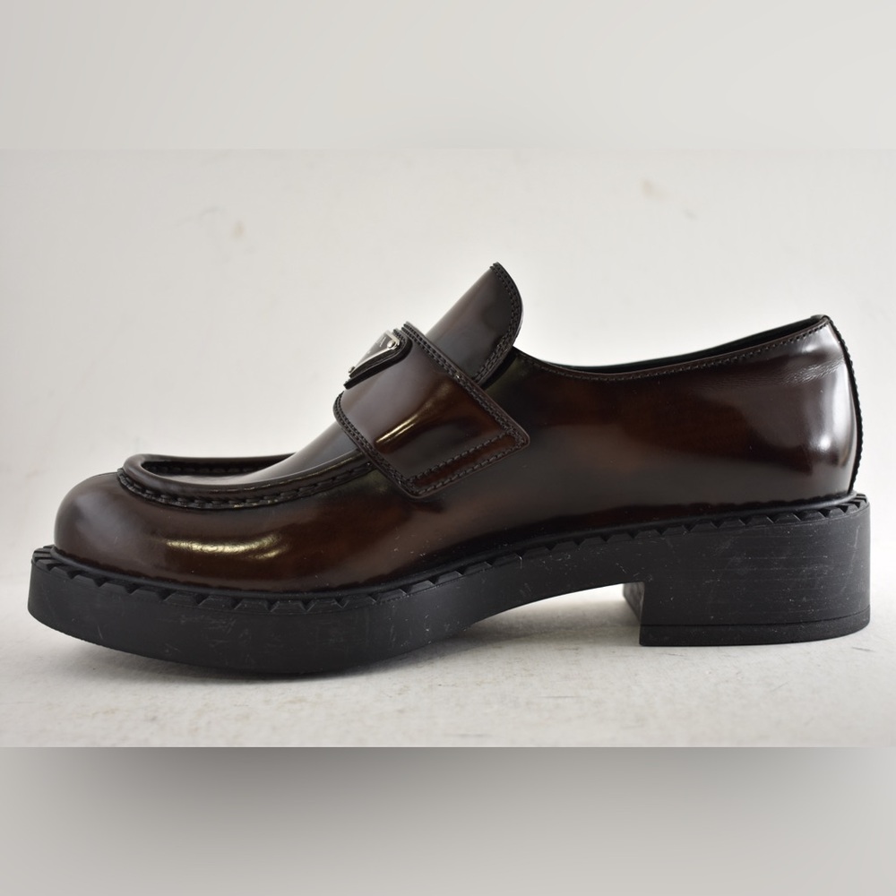 Prada Triangle Logo Fume Brown Black Platform Loafer Creeper Slip On Flat 41.5 - Picture 12 of 15